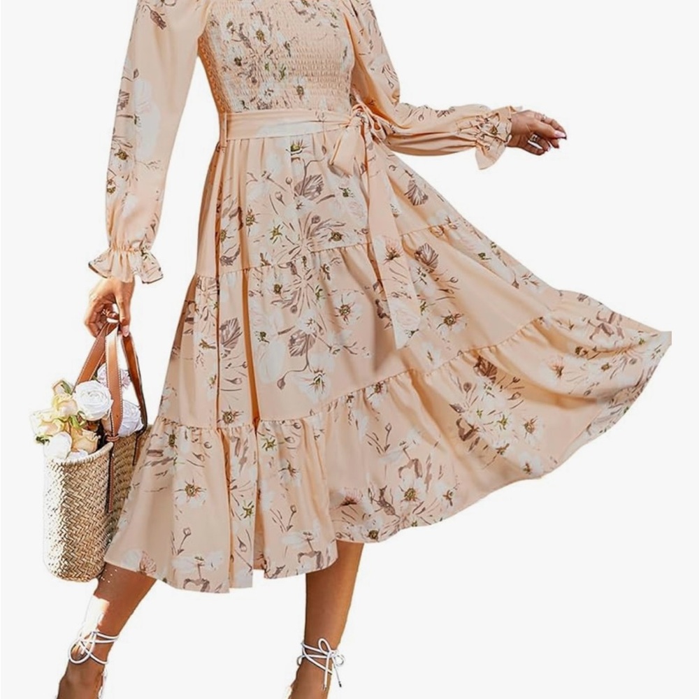 Floral Peach Dress - perfect for church, wedding or any spring/summer day!! - Picture 2 of 6